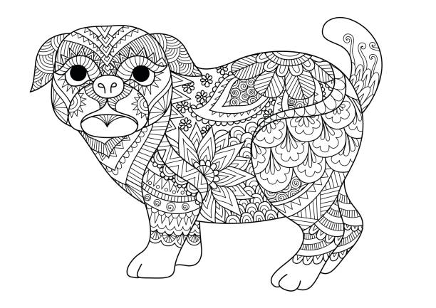 Pug coloring book stock photos pictures royalty