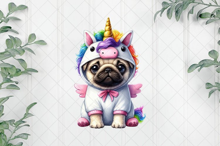 Unicorn costume pug dog