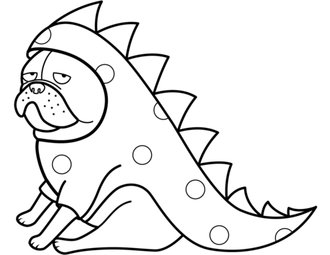 Funny pug in dragon costume coloring page free printable coloring pages