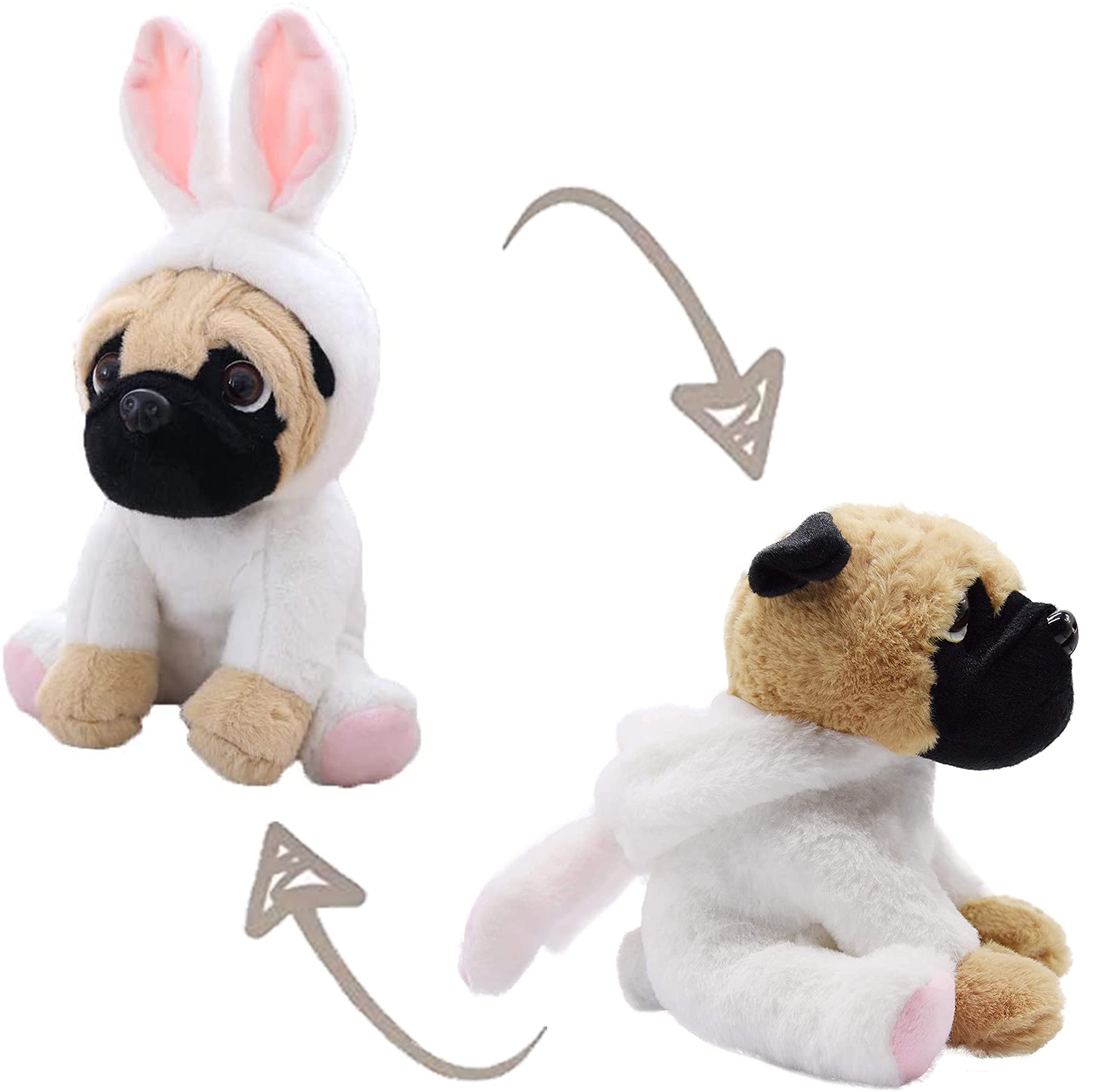 Casagood pug dog stuffed animal in white bunny rabbit costume adorable plushies pug wearing bunny rabbit outfit plush toys as great gift for kids stuffed puppy animals inch toys