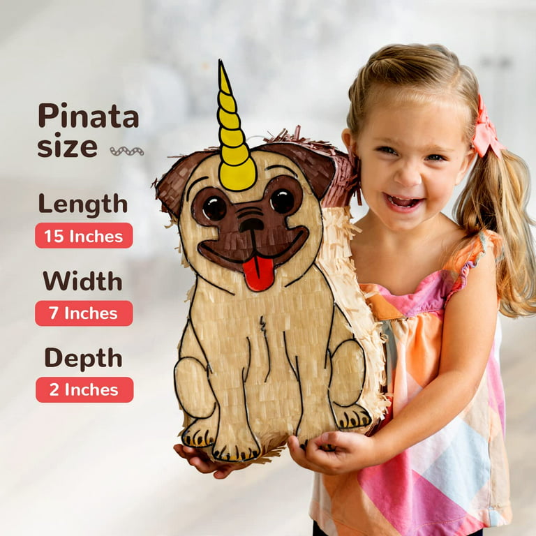 Pugicorn pug dog unicorn pinata bundle with a blindfold and bat â hand made extra small sized pinata for birthday parties kids carnival and related events â x x inches