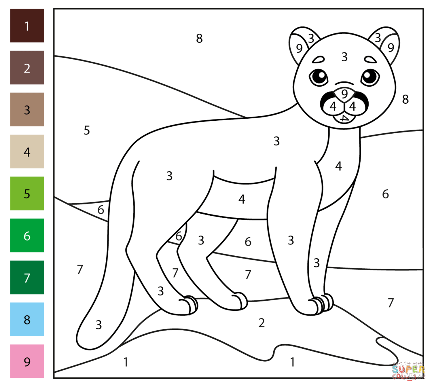 Puma color by number free printable coloring pages