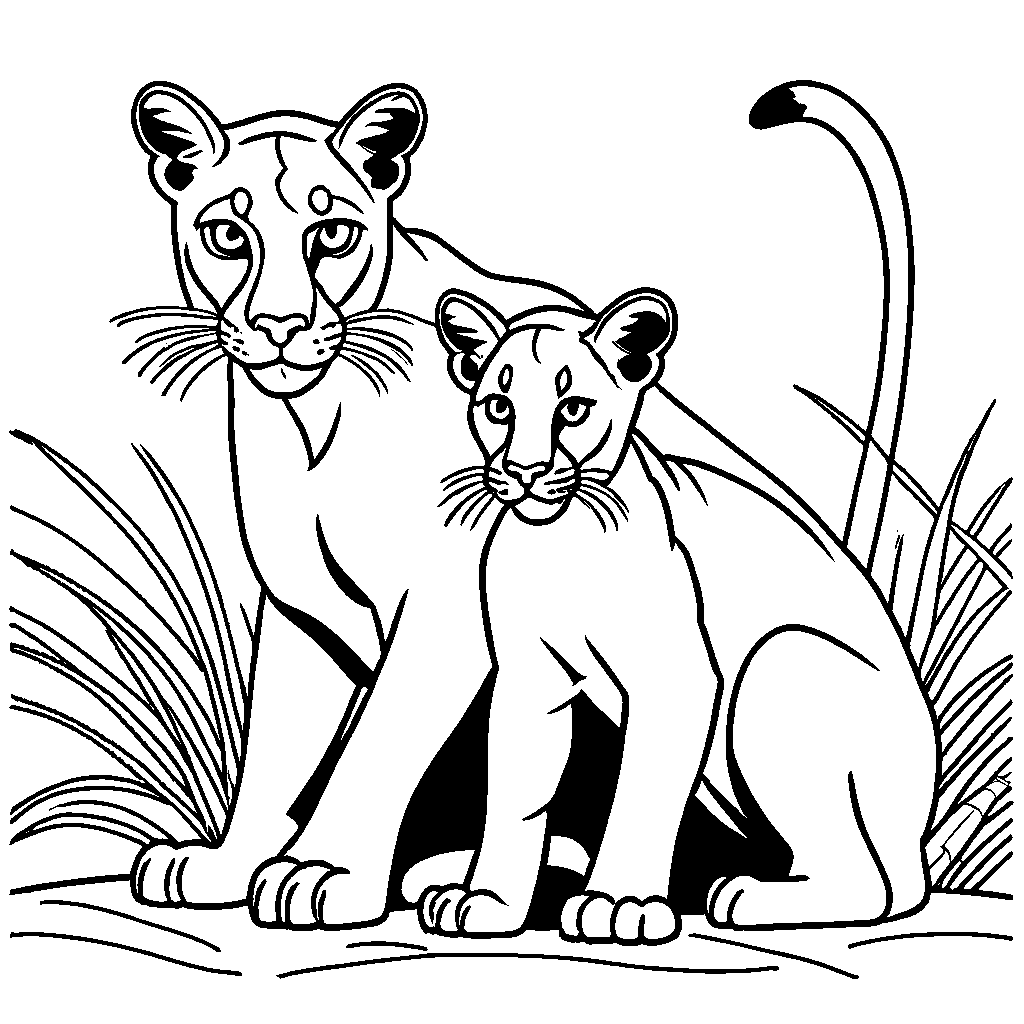 Puma cub with mother coloring page â lulu pages