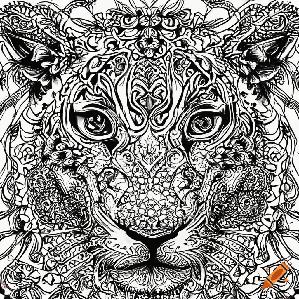 Coloring page for adults mandala puma image white background minimilastic clean line art fine line art