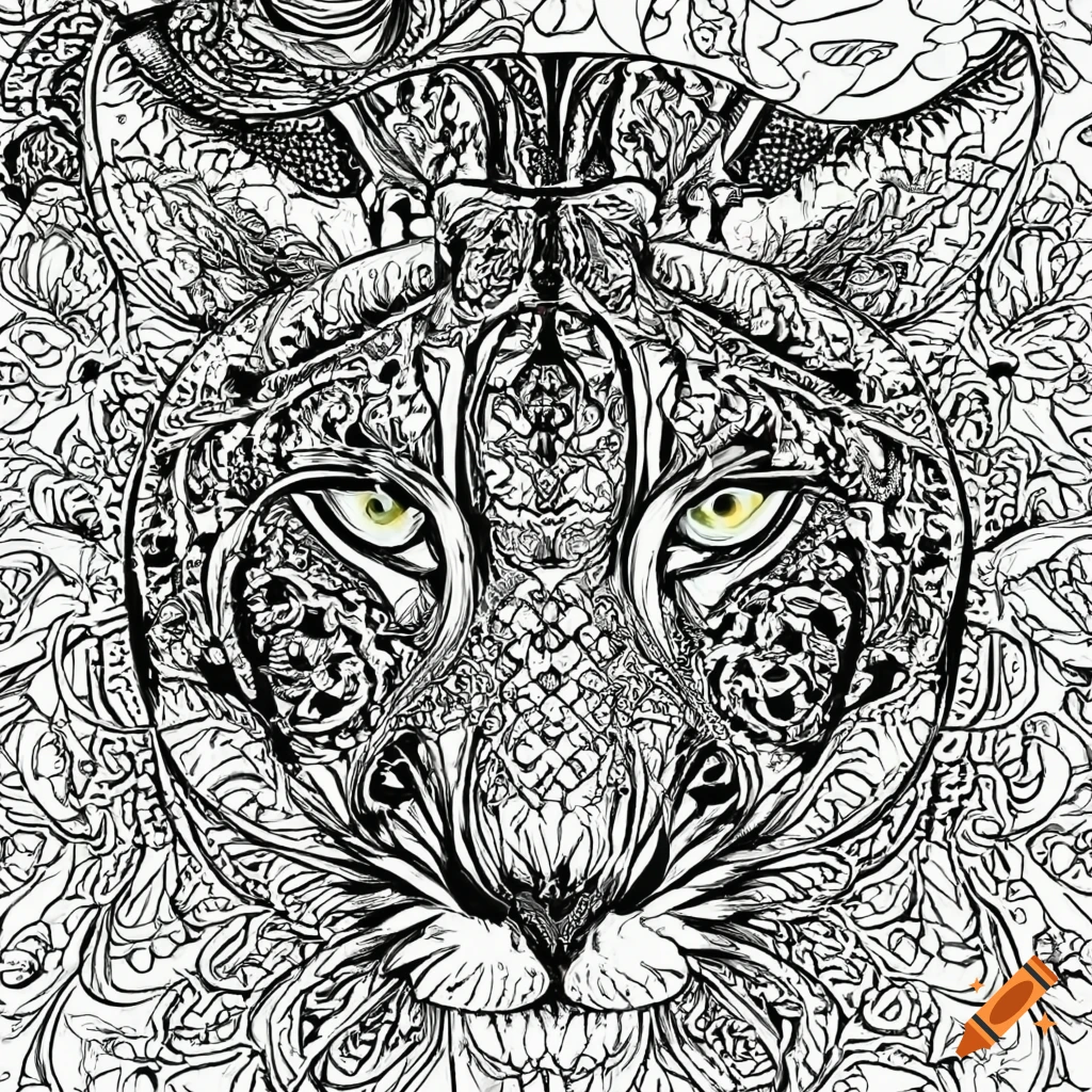 Coloring page for adults mandala puma image white background minimilastic clean line art fine line art