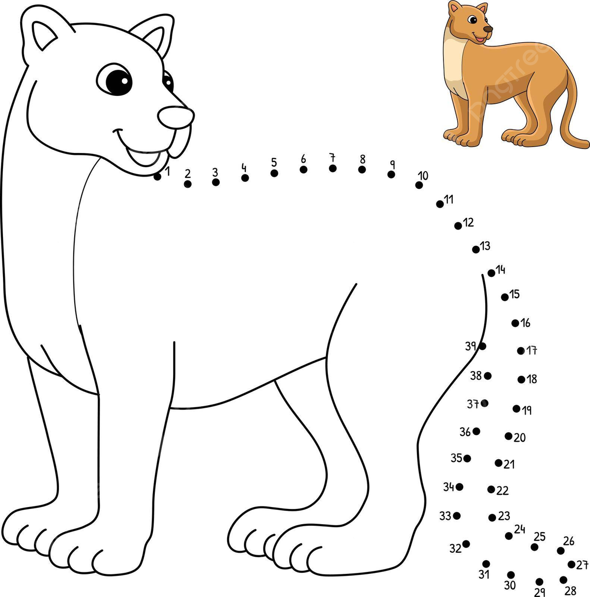 Coloring page of an isolated puma animal connecting the dots vector puma mammal design png and vector with transparent background for free download