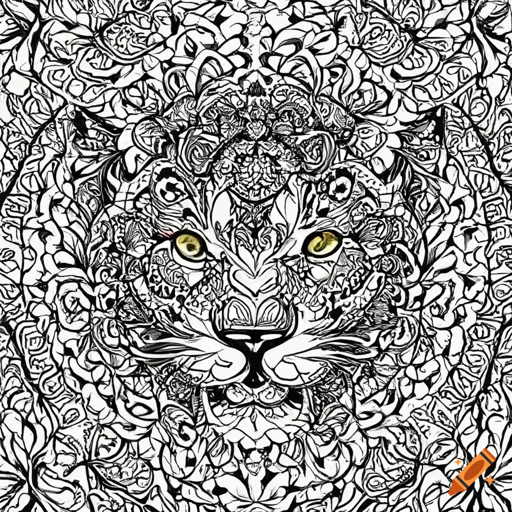 Coloring page for adults mandala puma image white background minimilastic clean line art fine line art