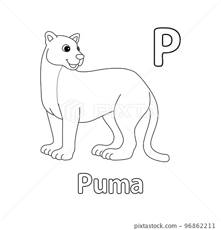 Puma animal alphabet abc isolated coloring page p