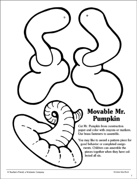 Movable mr pumpkin pattern printable arts and crafts skills sheets