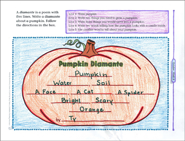 Pumpkin diamante october poetry frame printable skills sheets