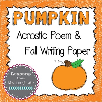 Pumpkin acrostic poem fall writing paper freebie tpt