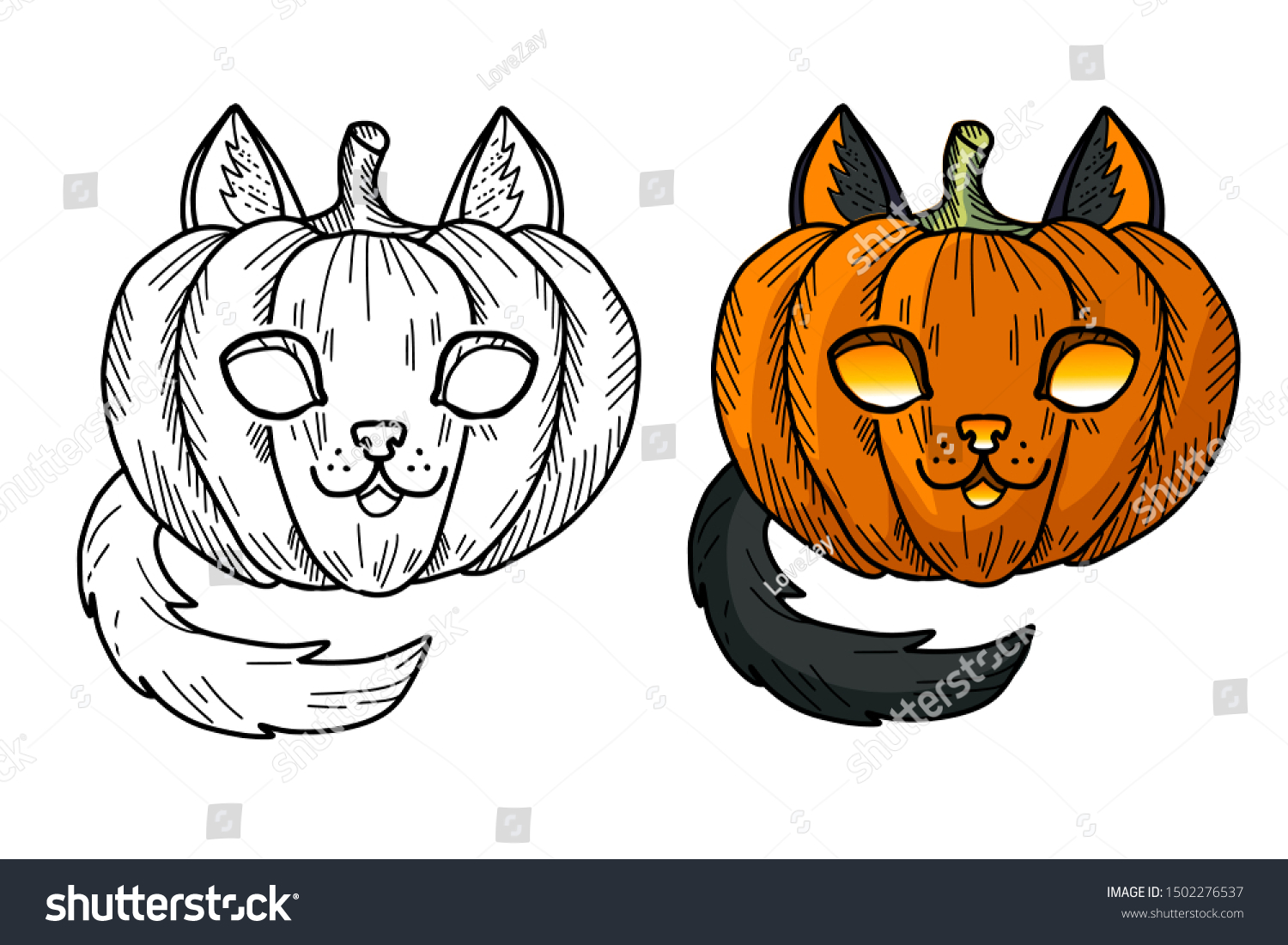 Cat pumpkin coloring book page cute stock vector royalty free