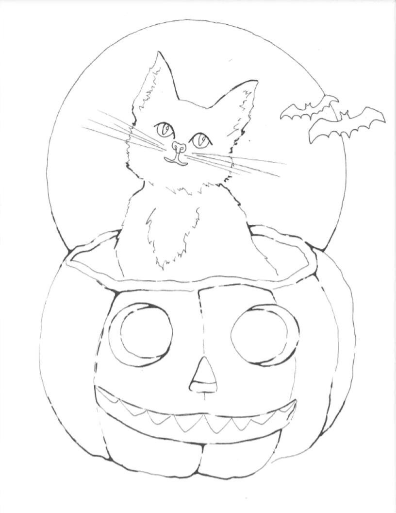 Pumpkin cat coloring page