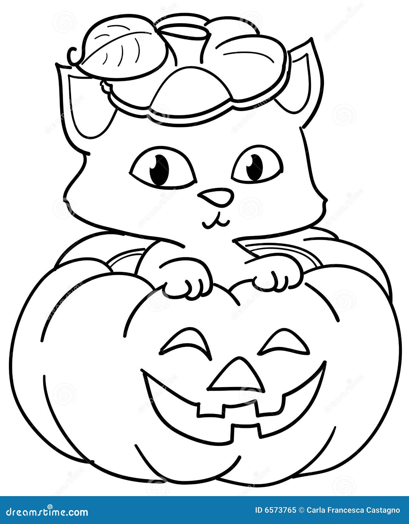 Pumpkin and cute cat coloring stock vector