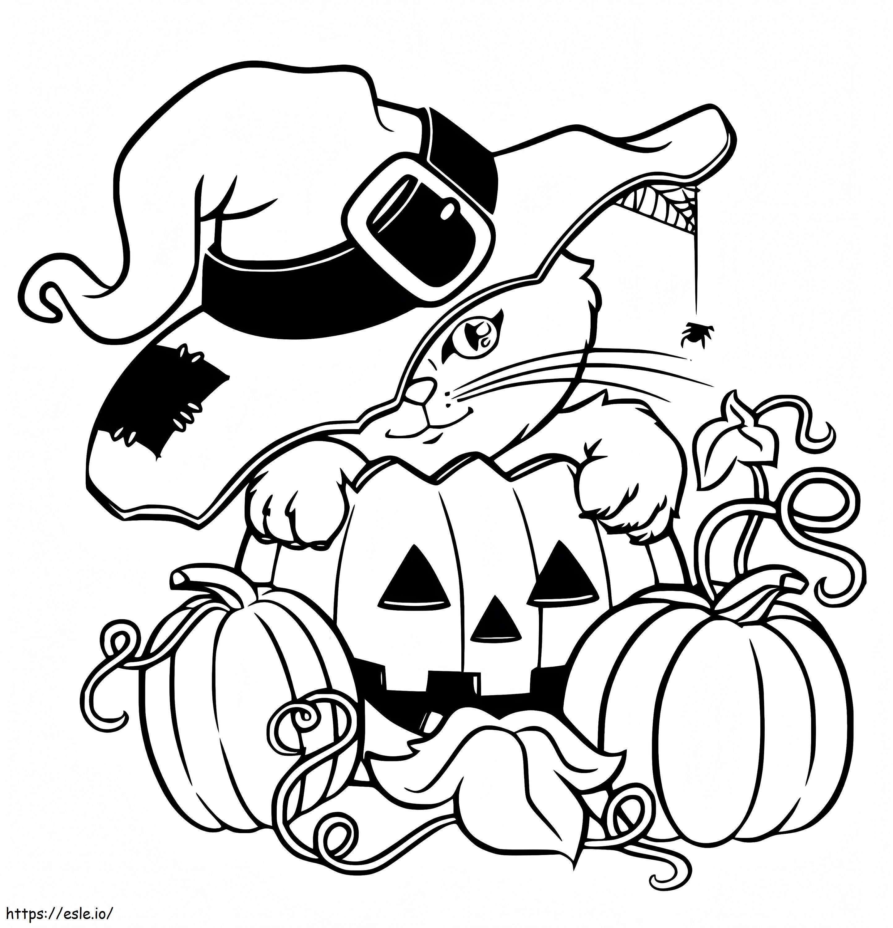 Black cat and pumpkins coloring page