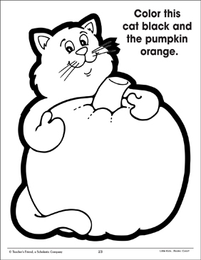 Cat and pumpkin using two colors printable coloring pages