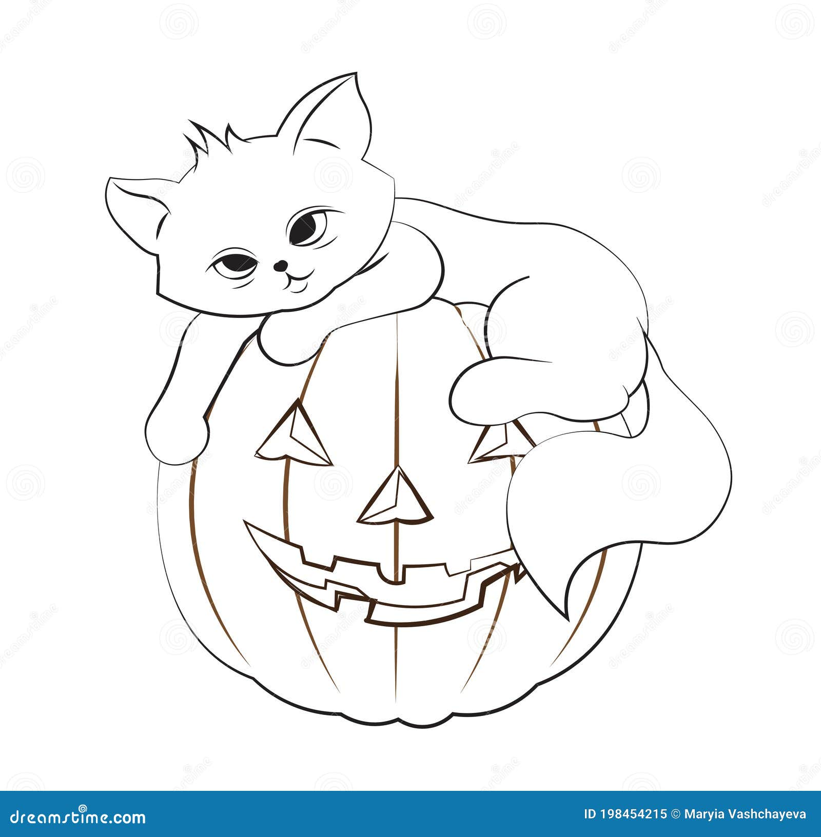 Cat on pumpkin coloring book stock vector