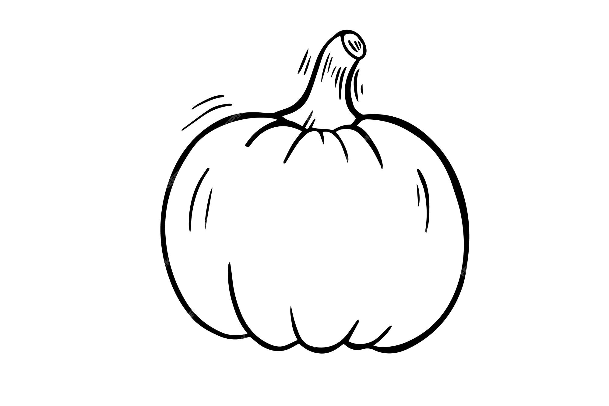 Premium vector a cute pumpkin is drawn with a black outline coloring book doodle icon