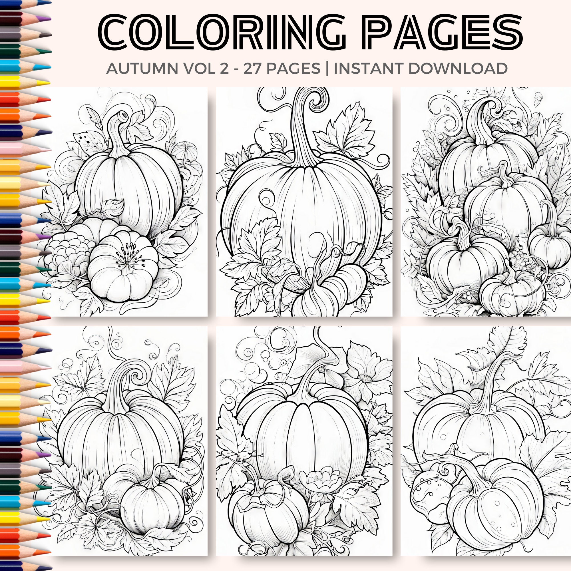 Pumpkin coloring pages autumn coloring pages printable kids adult coloring page fall coloring stress relief pumpkin instant download