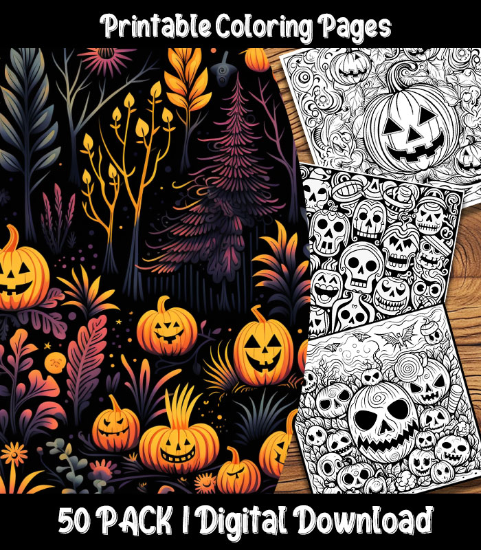 Halloween pumpkin pattern coloring pages digital pack