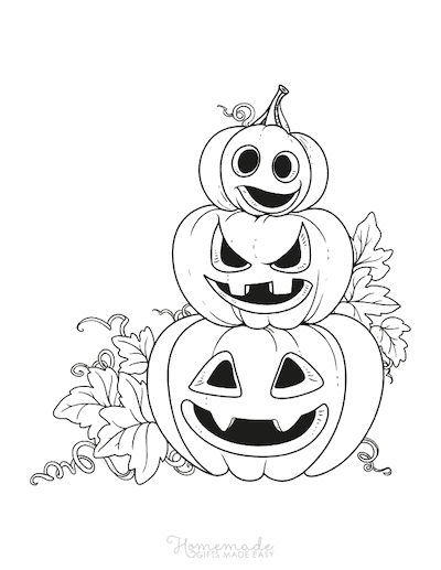 Coloring pages pumpkin coloring pages stack of carved pumpkins with vine