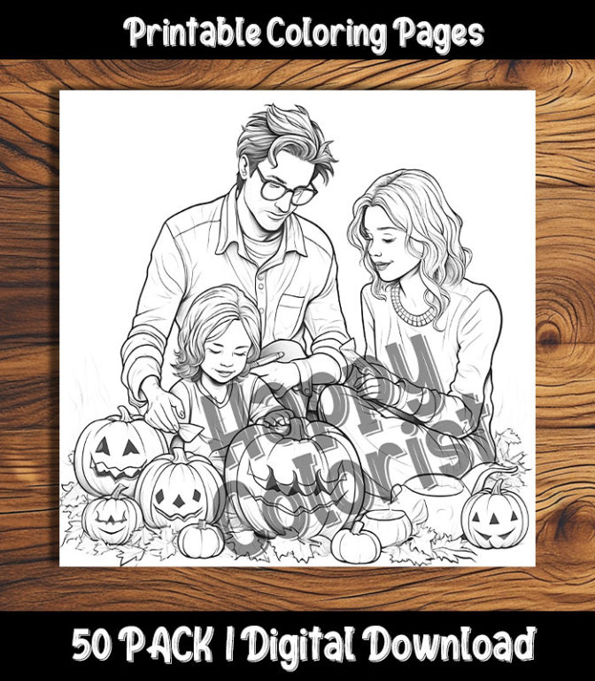 Pumpkin carving coloring pages digital pack