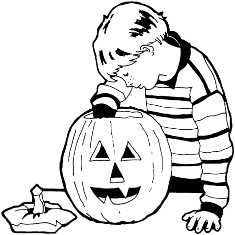 Little boy is carving the pumpkin coloring page free printable coloring pages