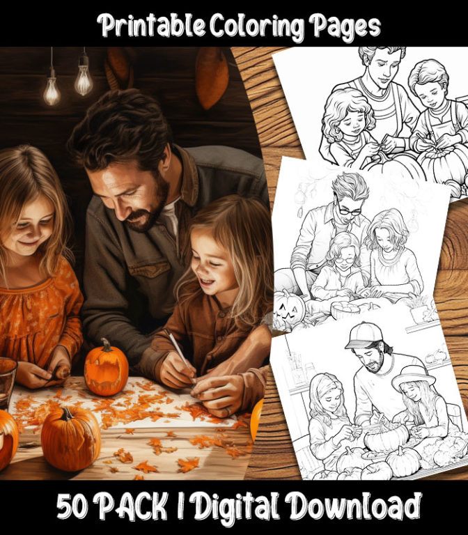 Pumpkin carving coloring pages digital pack