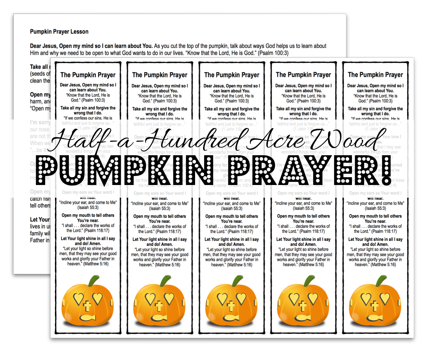 The pumpkin prayer bookmarks and lesson printable half a hundred acre wood