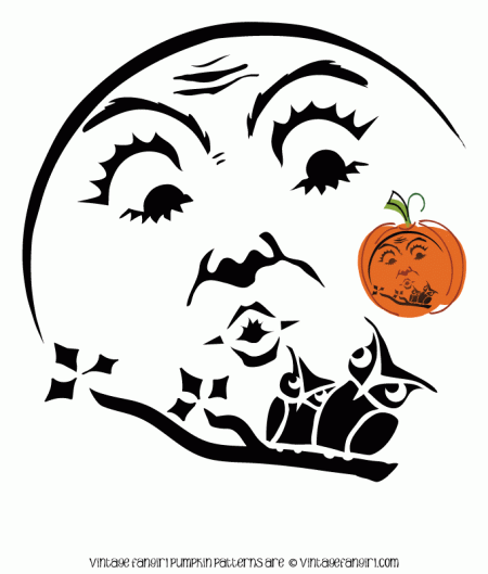 Beautiful halloween moon and owls pumpkin stencil