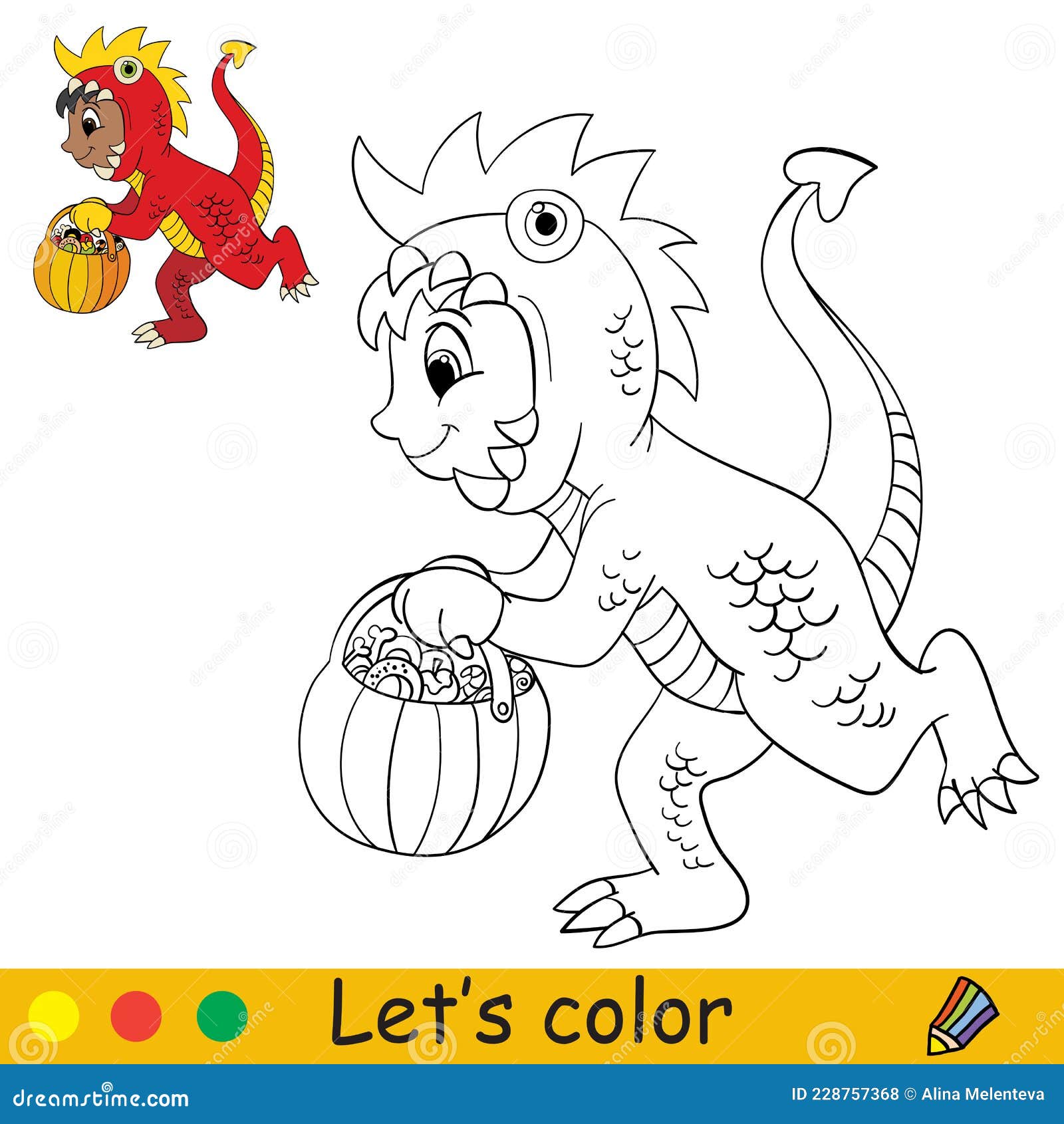 Coloring with template halloween boy in dragon costume stock vector