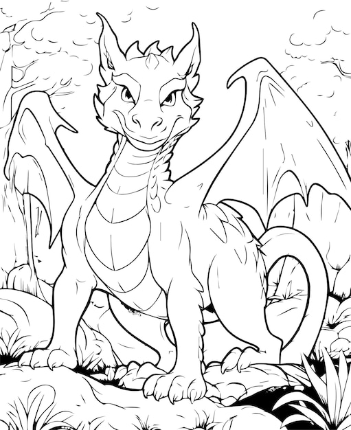 Premium vector dragon coloring page for kids