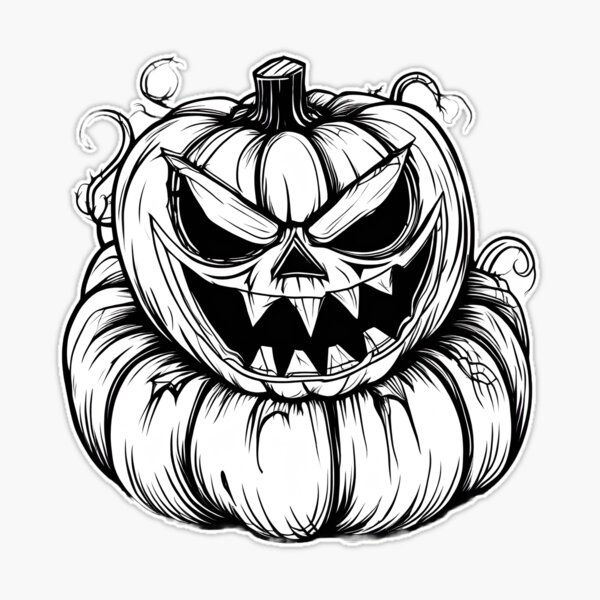 Creepy pumpkin carving illustration sticker for sale by kevin james