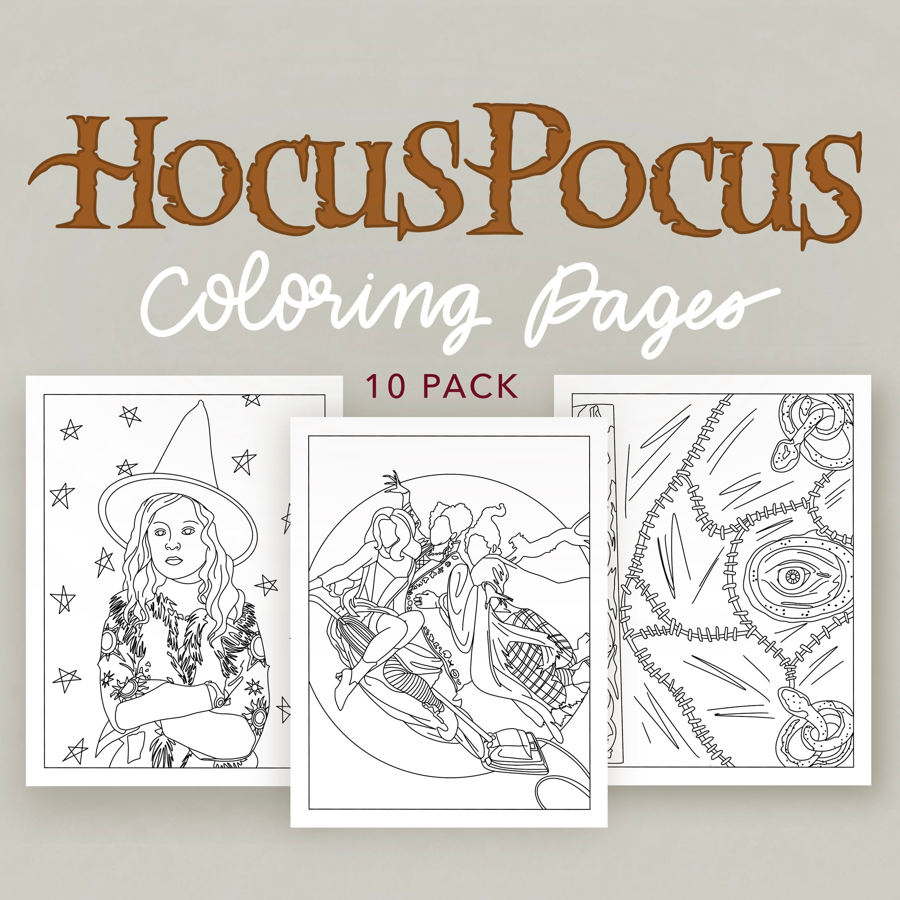 Hocus pocus coloring pages pack of digital download coloring pages halloween coloring pages