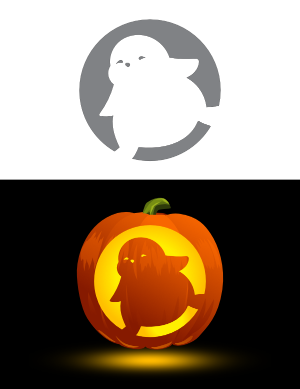 Printable cute penguin pumpkin stencil