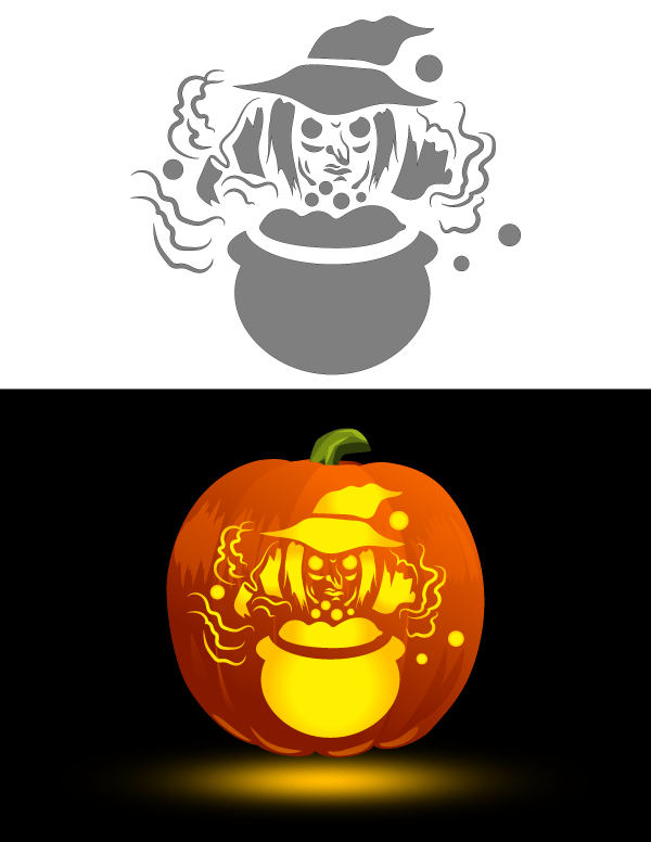 Printable witch and cauldron pumpkin stencil