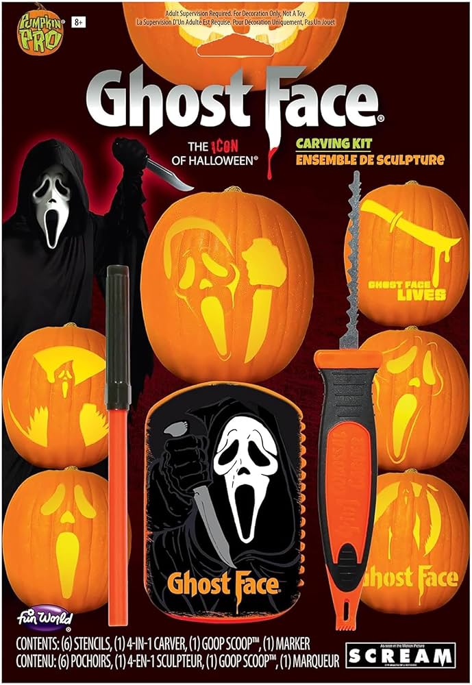 Fun world officially licensed ghost face scream halloween pumpkin carving decorating kit home kitchen