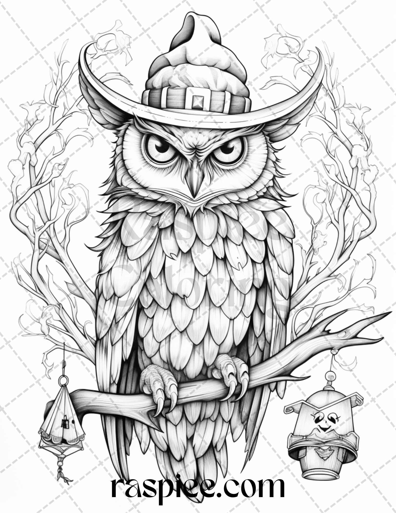 Halloween witch owl grayscale coloring pages for adults and kids prin â coloring