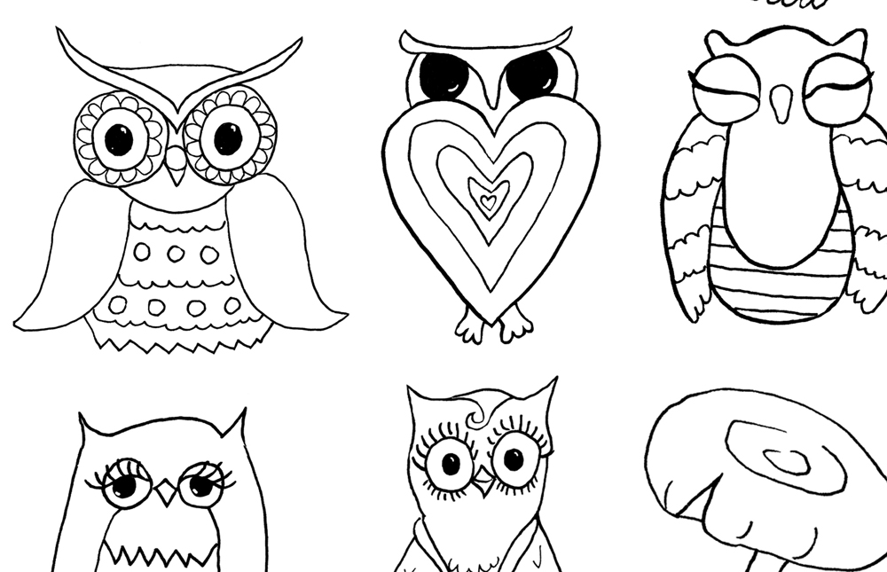 Owl coloring pages vintage style