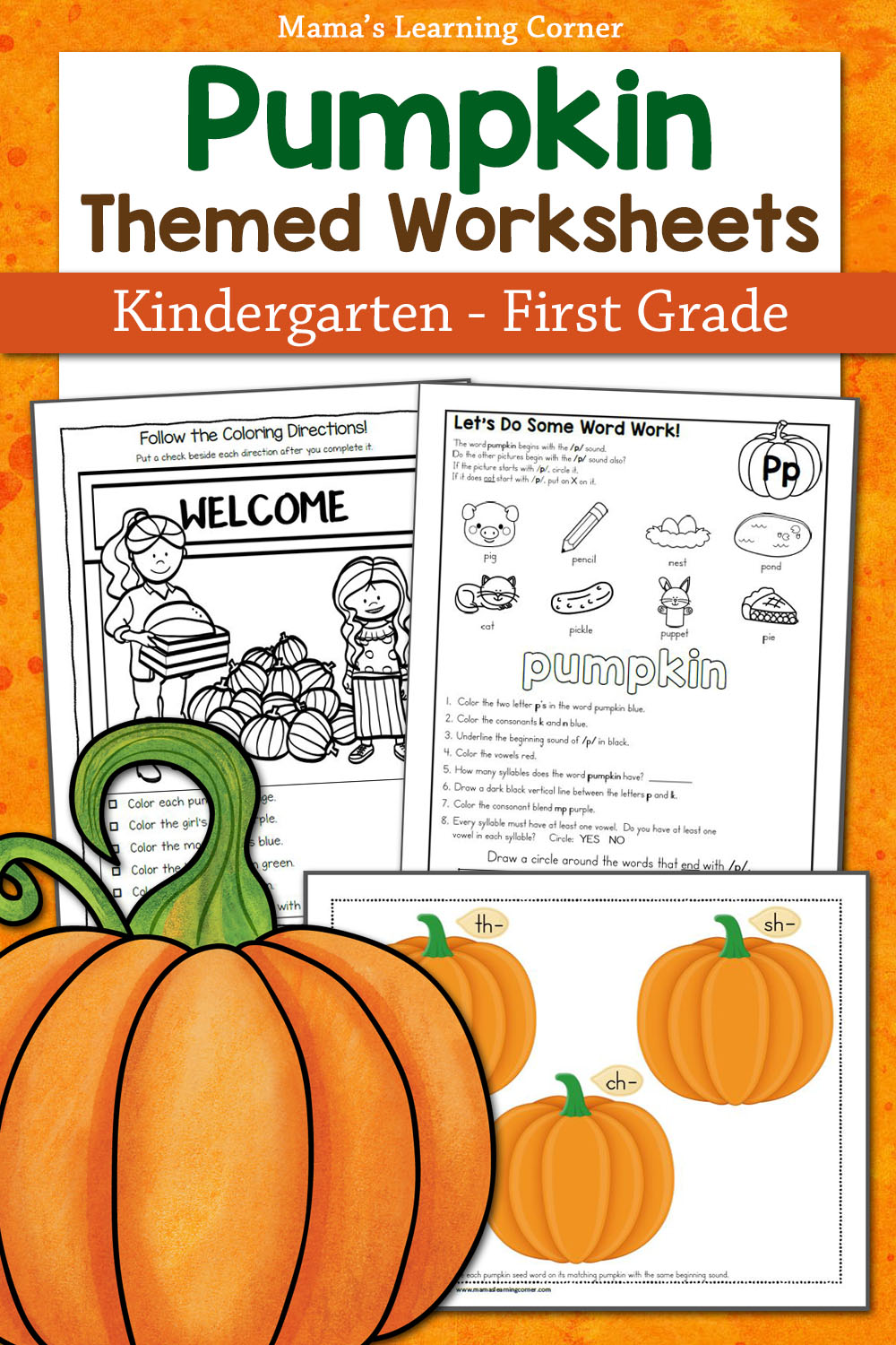 Pumpkin worksheets for kindergarten and first grade