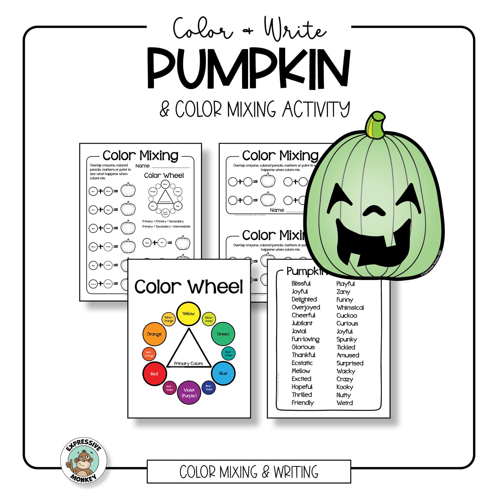 Pumpkin coloring pages â expressive monkey