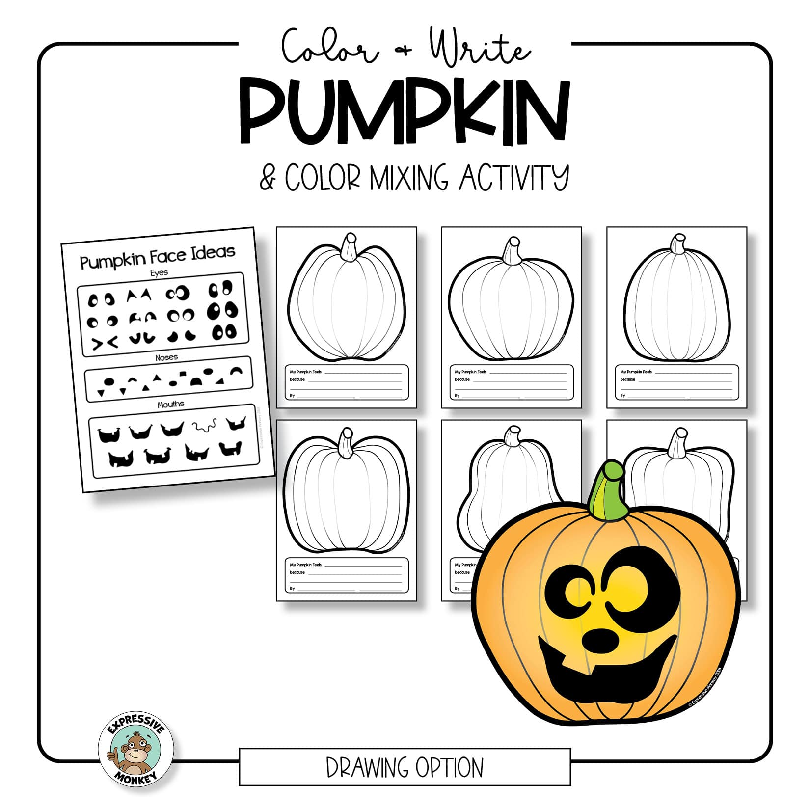 Pumpkin coloring pages â expressive monkey