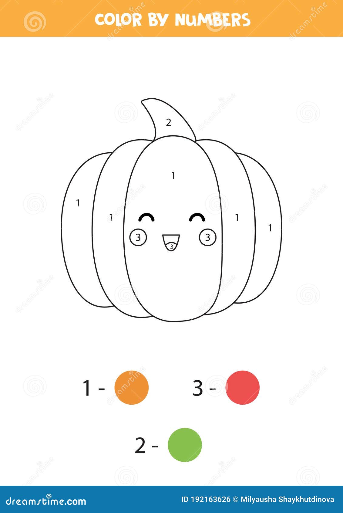 Coloring book with cute kawaii pumpkin color by numbers stock vector