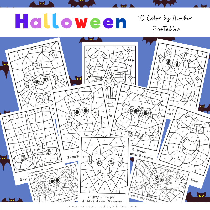 Halloween color by number worksheets