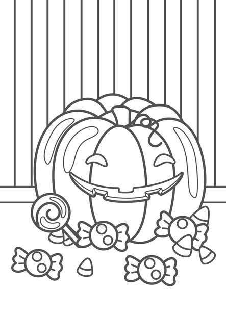 Premium vector cute spooky funny pumpkin ghost halloween cartoon coloring pages for kids and adult activity