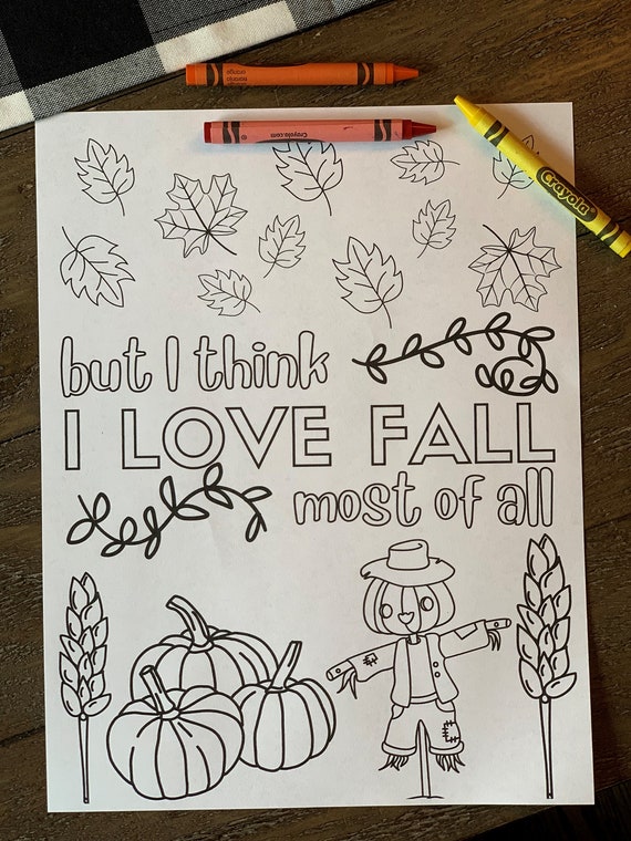 Printable i love fall most of all coloring page kids coloring page adult coloring page fall leaves and pumpkins pdf instant download