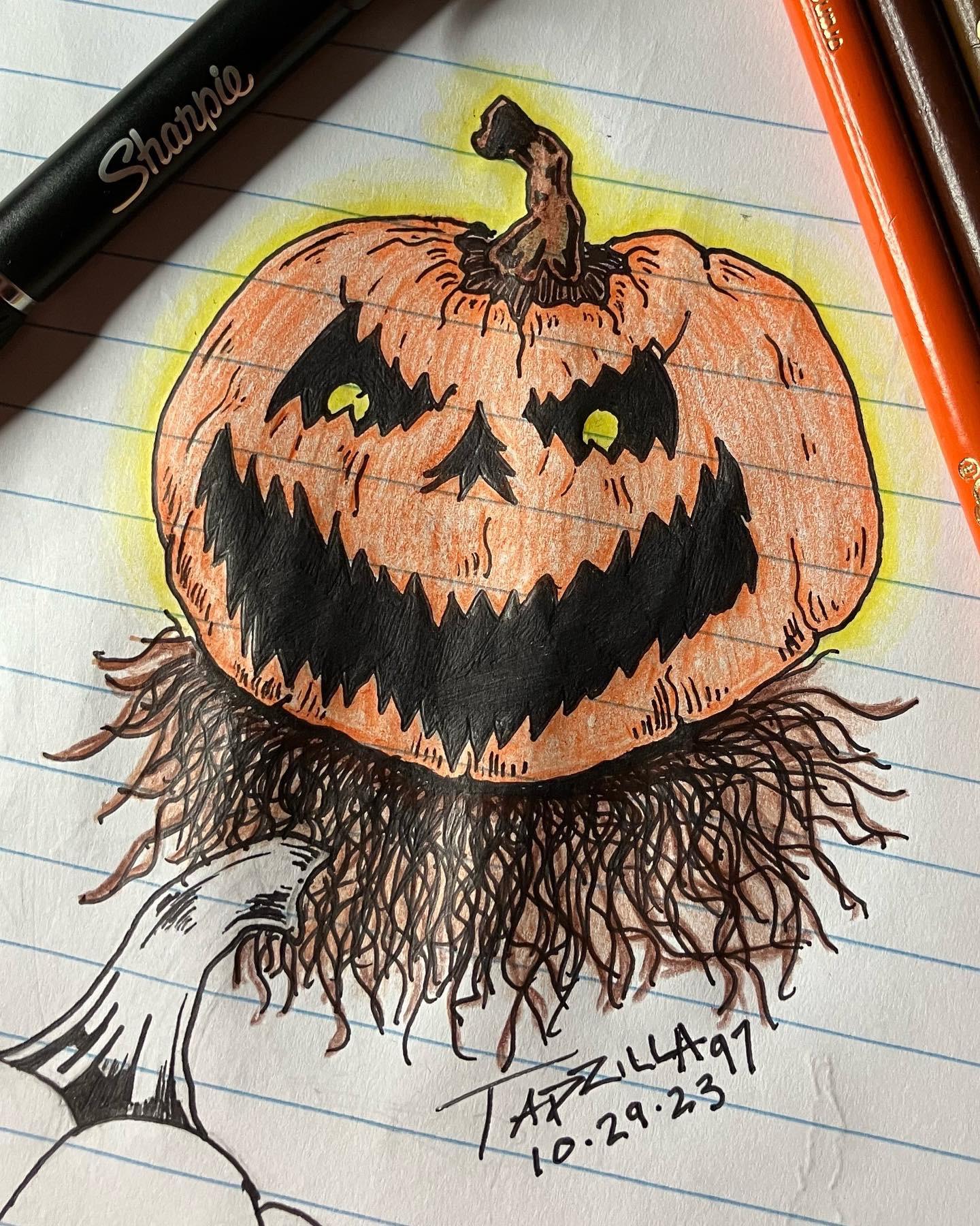 Little halloween pumpkin head doodle made it with a sharpie pen and some crayola colored pencils thanks for looking rlearntodraw