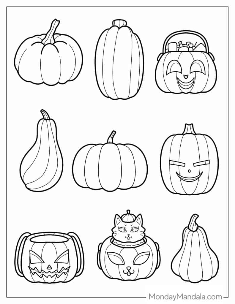 Pumpkin coloring pages free pdf printables