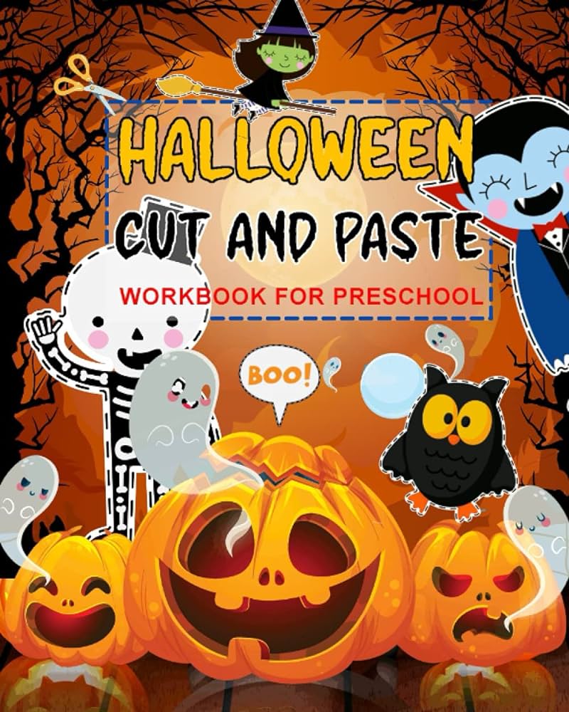 Halloween cut and paste workbook for preschool a fun halloween scissor skills activity book for kids ages