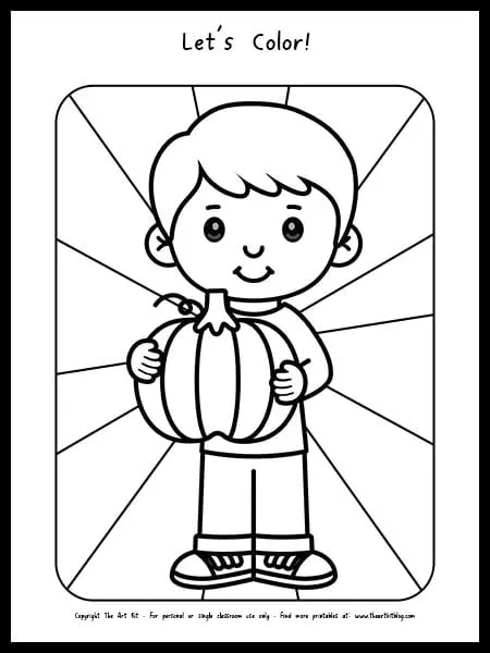 Boy holding pumpkin coloring page free printable â the art kit